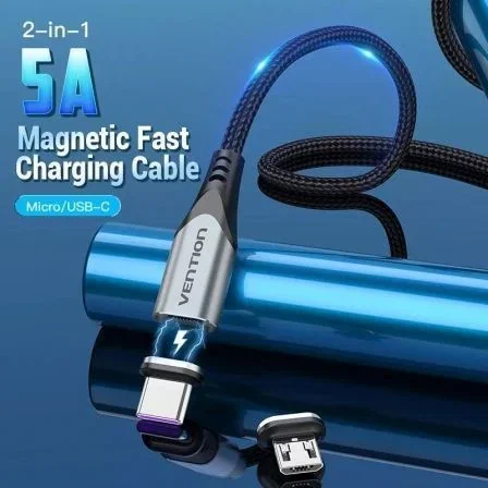 Vention Cable Magnético USB 2.0 CQNHD con Fichas Intercambiables USB-C y Micro USB, Gris Metalizado Vention Cable Magnético USB 2.0 CQNHD con Fichas Intercambiables USB-C y Micro USB, Gris Metalizado
